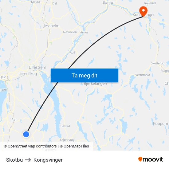 Skotbu to Kongsvinger map