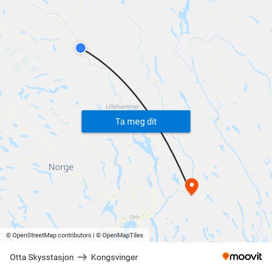 Otta Skysstasjon to Kongsvinger map