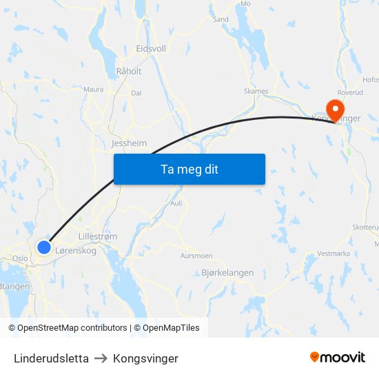 Linderudsletta to Kongsvinger map