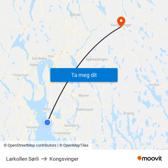 Larkollen Sørli to Kongsvinger map