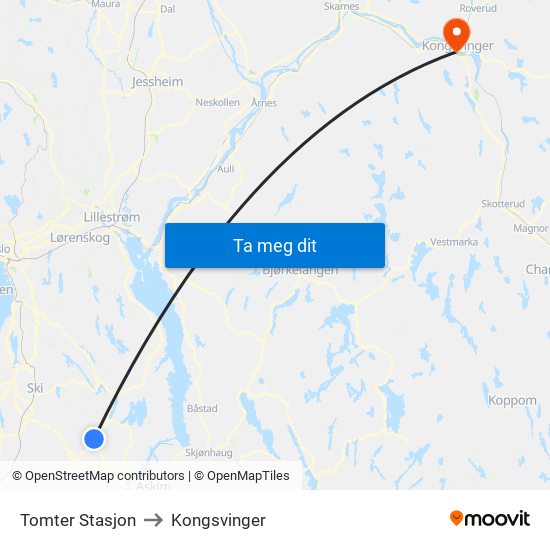 Tomter Stasjon to Kongsvinger map