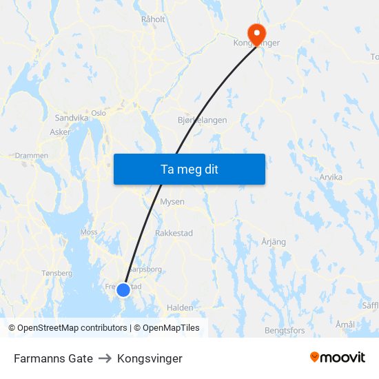 Farmanns Gate to Kongsvinger map