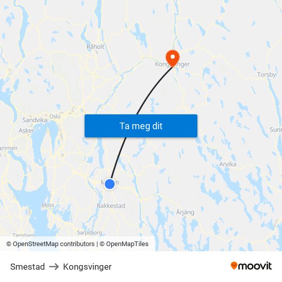 Smestad to Kongsvinger map