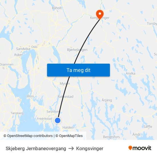 Skjeberg Jernbaneovergang to Kongsvinger map