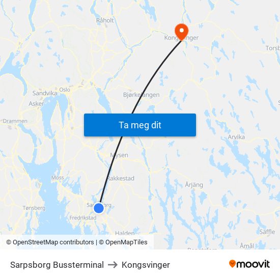 Sarpsborg Bussterminal to Kongsvinger map