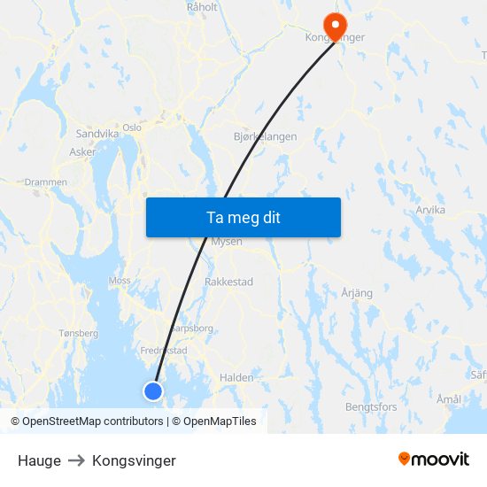 Hauge to Kongsvinger map