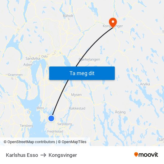 Karlshus Esso to Kongsvinger map