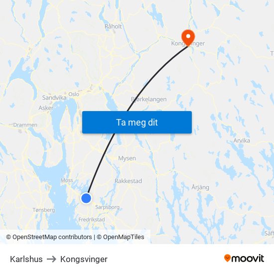 Karlshus to Kongsvinger map