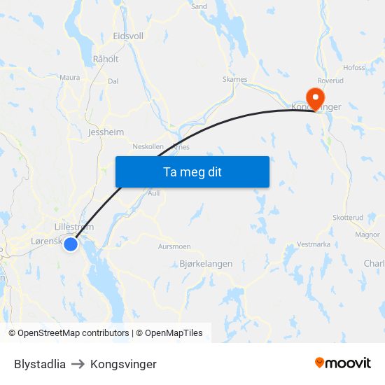 Blystadlia to Kongsvinger map