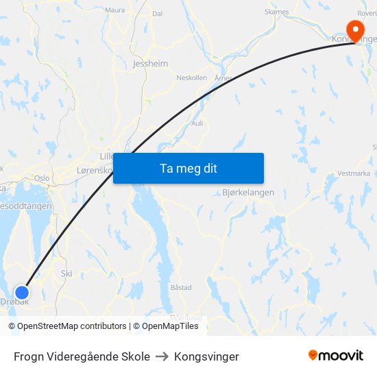 Frogn Videregående Skole to Kongsvinger map