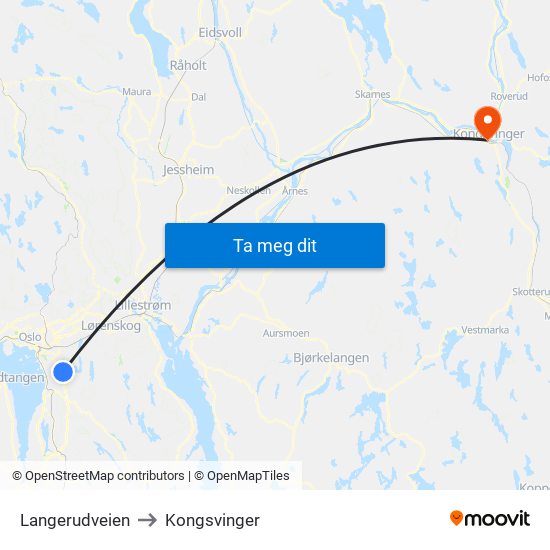 Langerudveien to Kongsvinger map