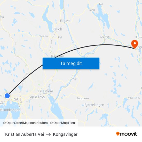 Kristian Auberts Vei to Kongsvinger map