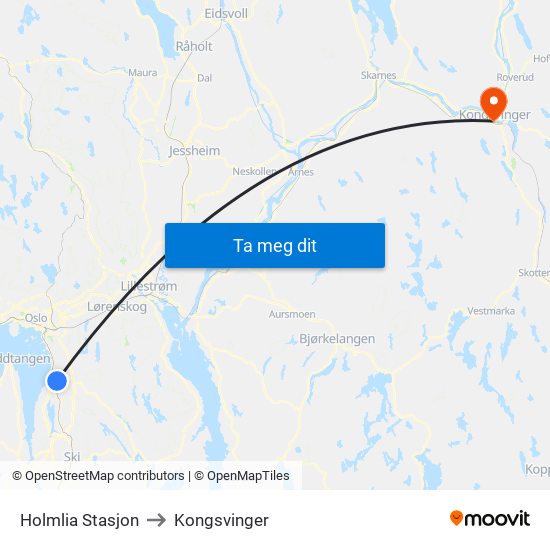 Holmlia Stasjon to Kongsvinger map