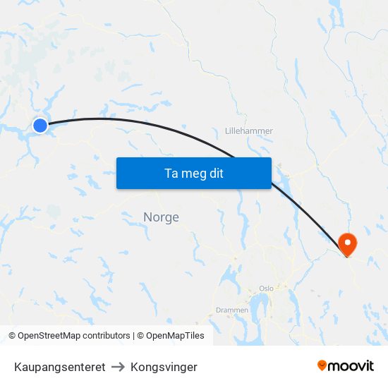 Kaupangsenteret to Kongsvinger map