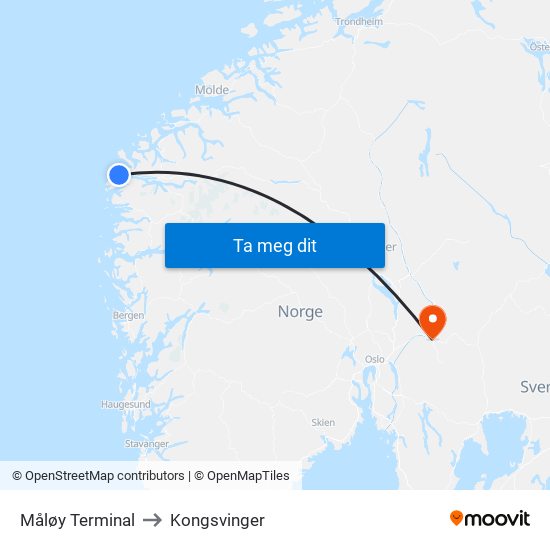 Måløy Terminal to Kongsvinger map
