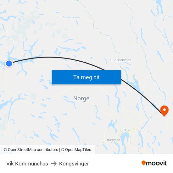 Vik Kommunehus to Kongsvinger map