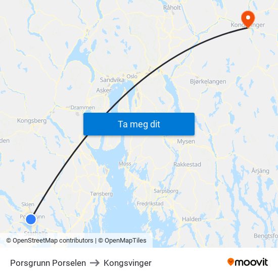 Porsgrunn Porselen to Kongsvinger map