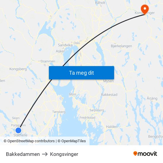 Bakkedammen to Kongsvinger map