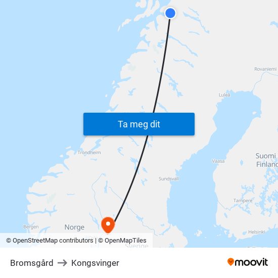 Bromsgård to Kongsvinger map