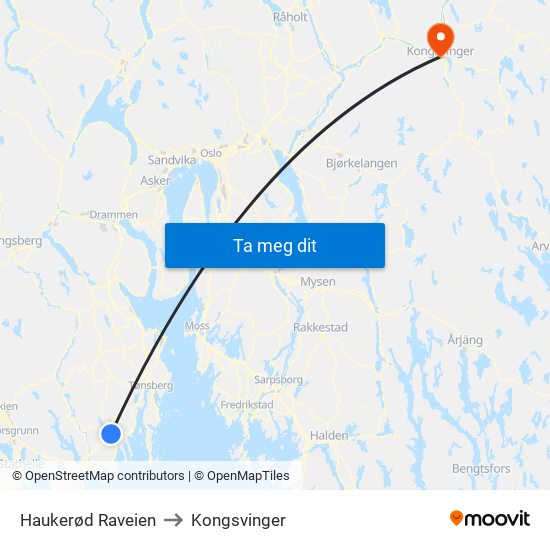Haukerød Raveien to Kongsvinger map