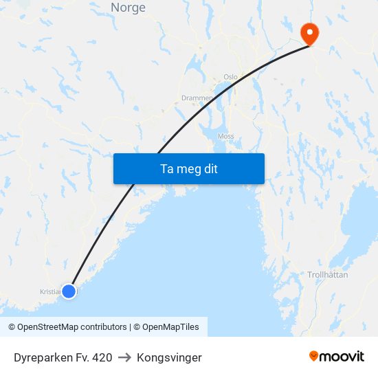 Dyreparken Fv. 420 to Kongsvinger map