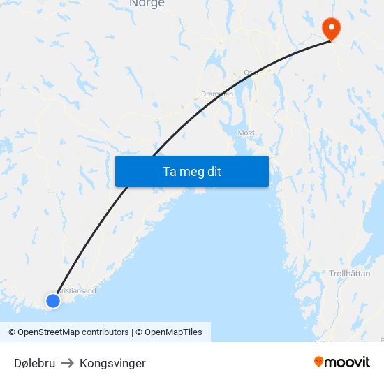 Dølebru to Kongsvinger map
