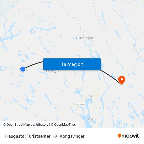Haugastøl Turistsenter to Kongsvinger map