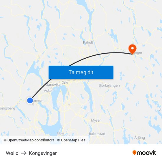 Wøllo to Kongsvinger map