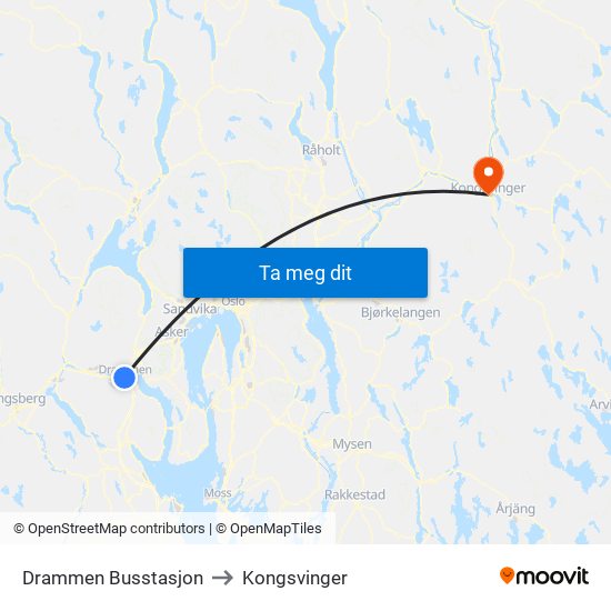 Drammen Busstasjon to Kongsvinger map
