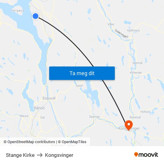 Stange Kirke to Kongsvinger map