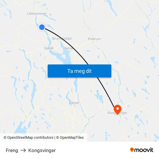 Freng to Kongsvinger map