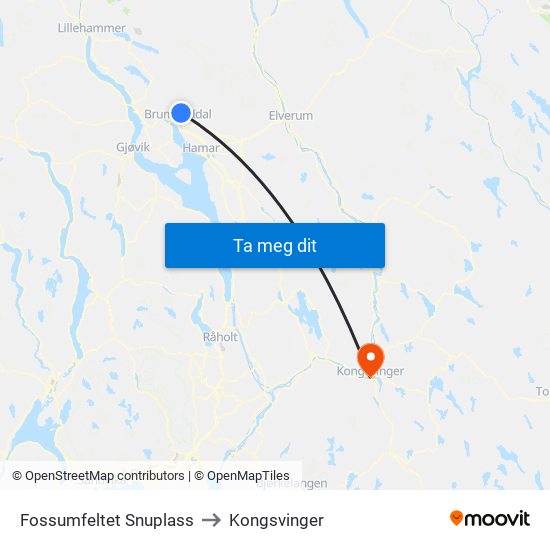 Fossumfeltet Snuplass to Kongsvinger map