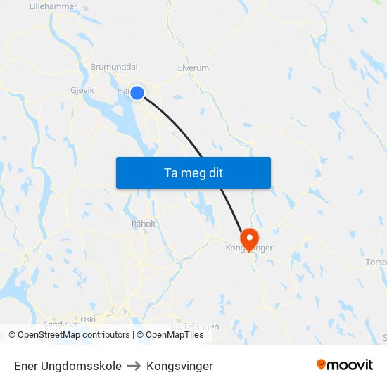 Ener Ungdomsskole to Kongsvinger map