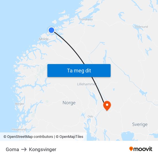 Goma to Kongsvinger map