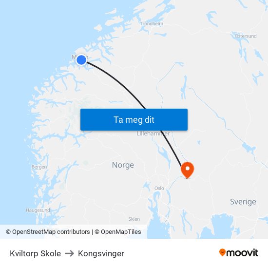 Kviltorp Skole to Kongsvinger map