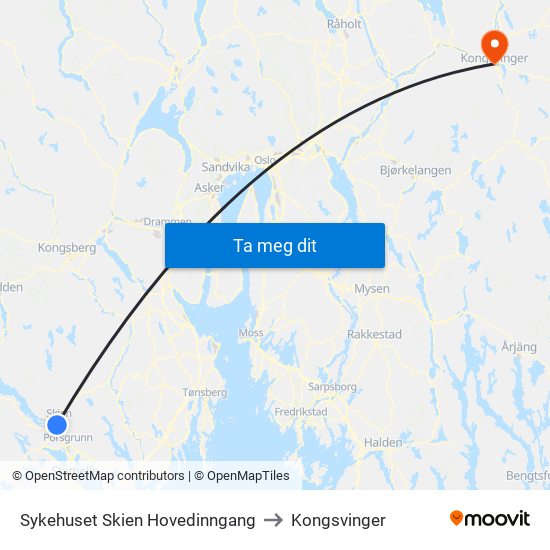 Sykehuset Skien Hovedinngang to Kongsvinger map
