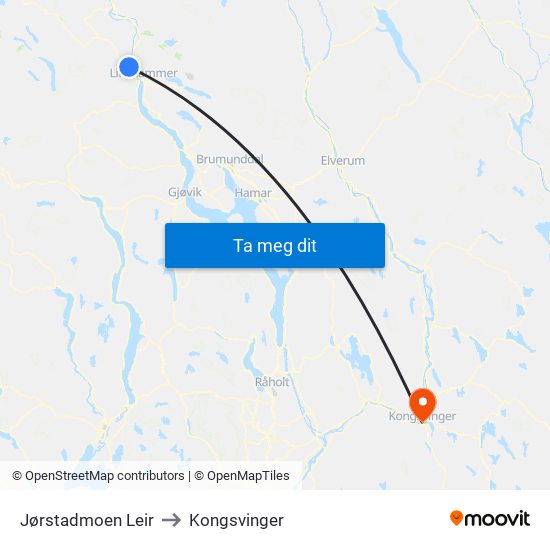 Jørstadmoen Leir to Kongsvinger map
