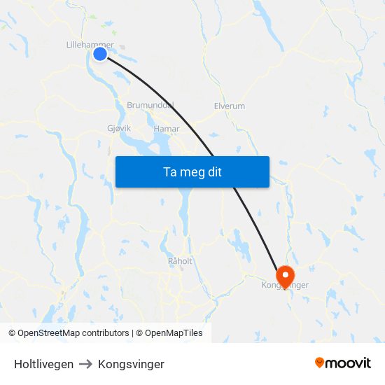 Holtlivegen to Kongsvinger map