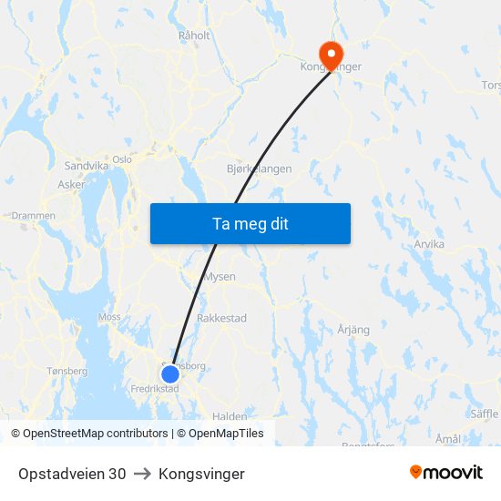 Opstadveien 30 to Kongsvinger map