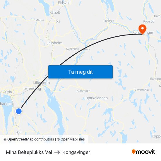 Mina Beiteplukks Vei to Kongsvinger map