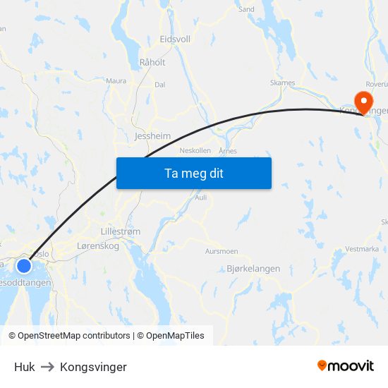 Huk to Kongsvinger map
