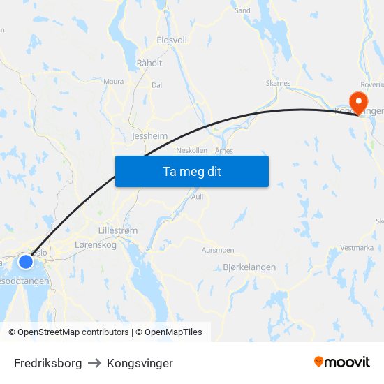 Fredriksborg to Kongsvinger map