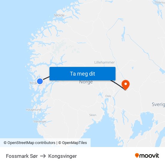 Fossmark Sør to Kongsvinger map