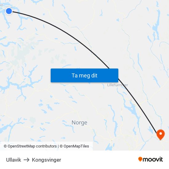 Ullavik to Kongsvinger map