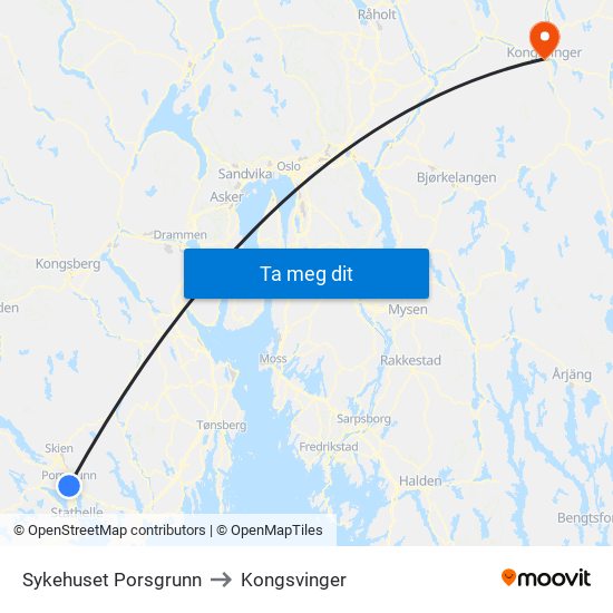 Sykehuset Porsgrunn to Kongsvinger map