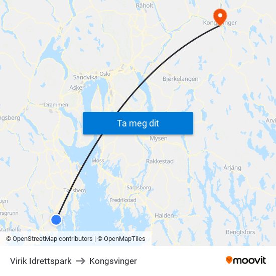 Virik Idrettspark to Kongsvinger map