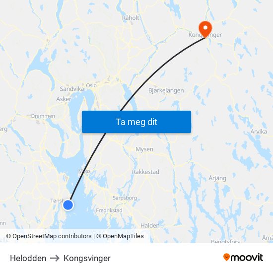 Helodden to Kongsvinger map