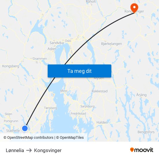 Lønnelia to Kongsvinger map