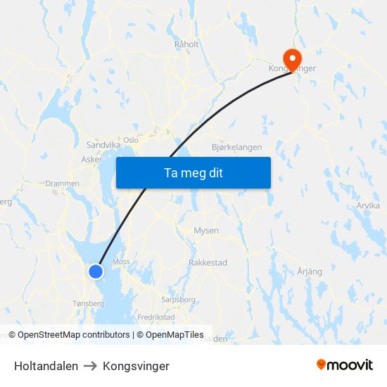 Holtandalen to Kongsvinger map