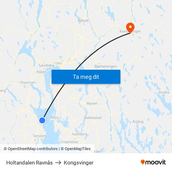 Holtandalen Ravnås to Kongsvinger map